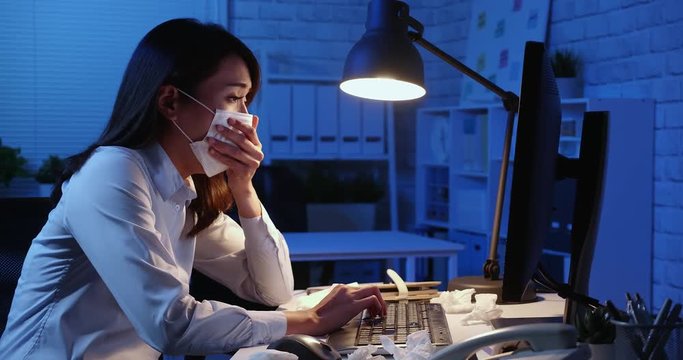 sick woman work overtime