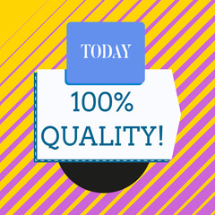 Conceptual hand writing showing 100 Percent Quality. Concept meaning Guaranteed pure and no harmful chemicals Top Excellence Electronic device with non symmetrical triangle for printing