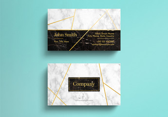 White Marble with Gold Lines Business Card Layout