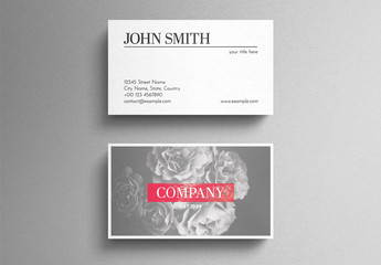 Grey Floral Business Card Layout with Red Accent