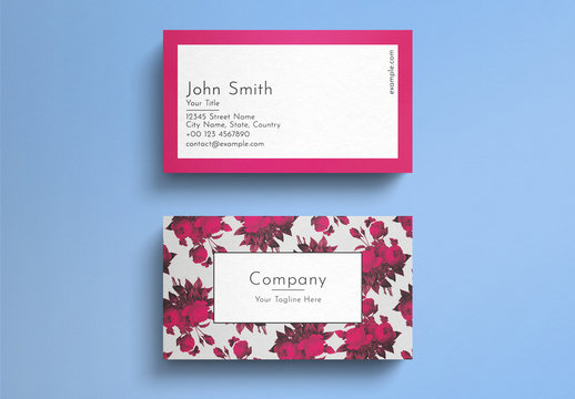 Business Card Layout with Graphic Red Roses Elements