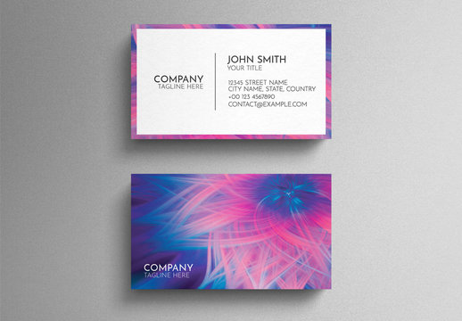 Blue And Pink Business Card Layout with Colorful Abstract Floral Design