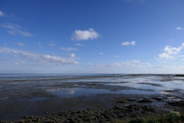 Fototapeta na wymiar Landscape Wadden Sea, mudflats by low tide