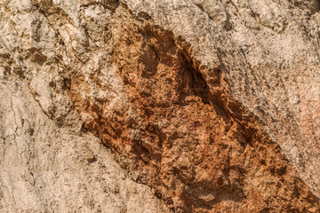 Landslide zone on Black Sea coast. Rock of sea rock shell. Zone of natural disasters during rainy season. Large masses of earth slip along slope of hill, destroy houses. Landslide - threat to life