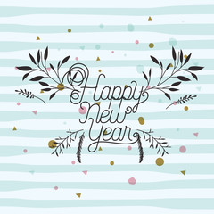 happy new year calligraphy card with leafs crown