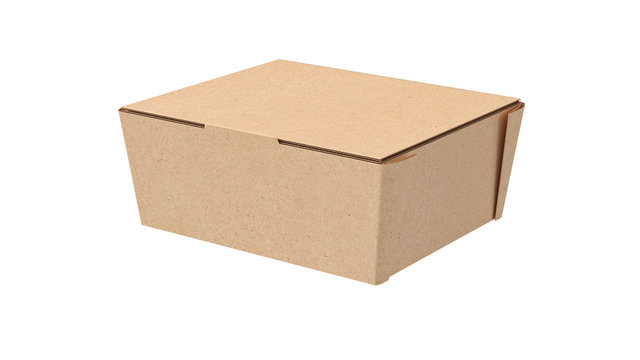 Packaging food box cardboard brown on white isolated background. 3D rendering