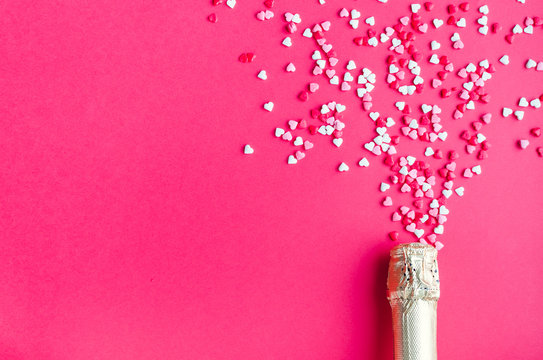 Champagne Bottle On Pink Background