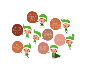 group of santa helpers elfs