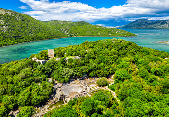 Aerial view of Butrint archaeological site in Albania - obrazy, fototapety, plakaty
