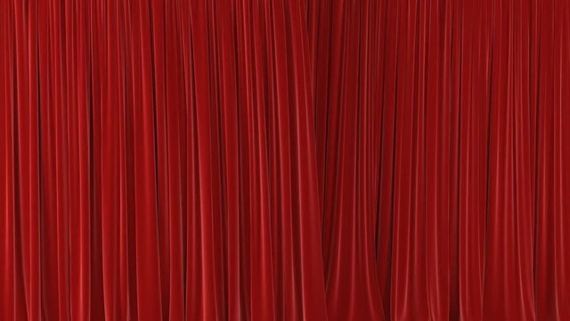 Beautiful Red Waving Curtains Opening and Closing on Green Screen. Abstract 3d Animation of Silk Cloth Revealing Background with Alpha Matte. 4k Ultra HD 3840x2160