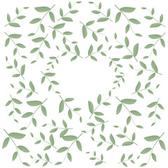 Green leaves arranged around a heart shaped background. Vector illustration. For postcards, invitations, highlights, blogs, natural cosmetics and products. Ecology and love.