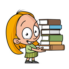 Student girl holding a pile of books