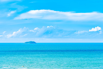 Beautiful panoramic landscape or seascape ocean with white cloud on blue sky for leisure travel in holiday