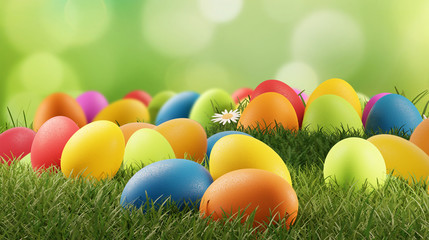 Fototapeta na wymiar colored Easter eggs in grass 3d-illustration