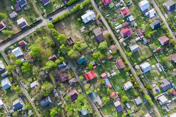 Village with a bird's eye view. Gardening.