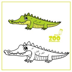 Cute cartoon little green crocodile color and outlined on a white background  for coloring page