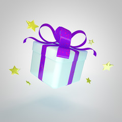 Fun gift box with stars. 3d illustration.