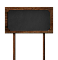 Decorative blackboard with dark wooden frame and poles