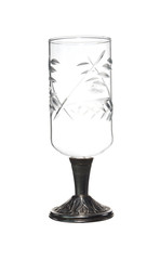 Empty crystal glass with silver leg isolated on white background.
