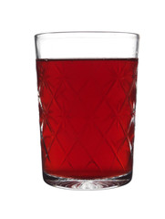 Crystal glass with patterns, filled with red wine isolated on white background.
