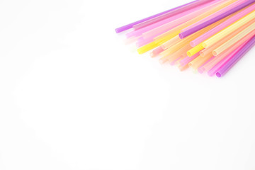 Drinking straws colorful isolated on white background. Free space for festive design or text.