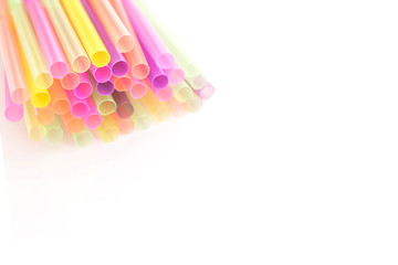 Drinking straws colorful isolated on white background. Free space for festive design or text.