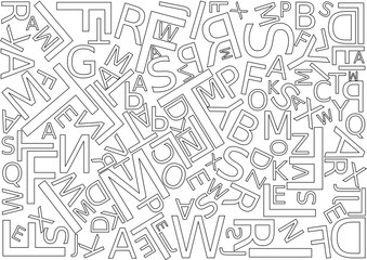 Background with letters scattered chaotic