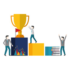 business people trophy books flag