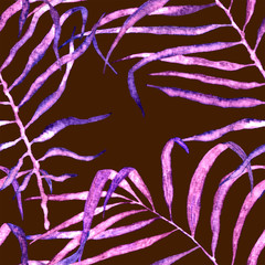 Fototapeta na wymiar Tropical seamless pattern. Watercolor swaying palm