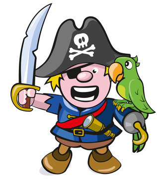 niedlicher Pirat mit Säbel und Papagei