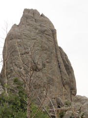 Huge granite boulder at the Needle's Eye, a rock tunnel at Needles Highway, Custer County, South Dakota.