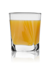 Glass of orange juice with reflection. Isolated on a white background