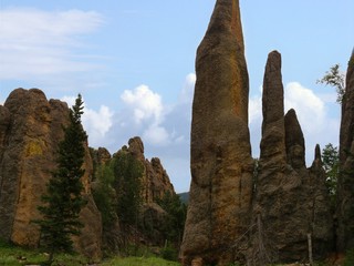 Imposing granite cliffs and rock formations along Needles Highway at Custer State Park, South Dakota.