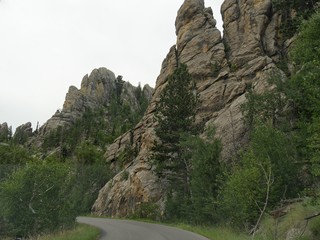 Fototapeta na wymiar Breathtaking cliffs and rock formations along the 14-mile Needles Highway, making the drives an unforgettable experience at Custer State Park, South Dakota.