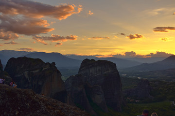 Meteora in Greece Cliffs, kalambaka sunset monastery