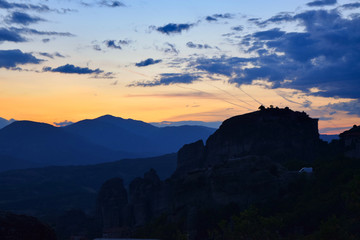 Fototapeta premium Meteora in Greece Cliffs, kalambaka sunset monastery