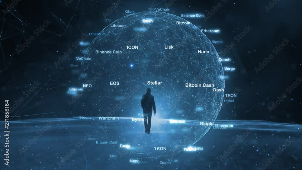 Canvas Prints businessman walks on digital cryptocurrency computer network.