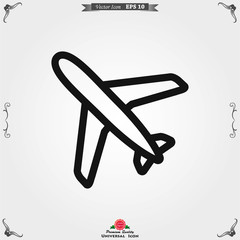 Plane icon on white background, airplane vector Illustration