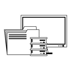 Servers and database technology symbols in black and white