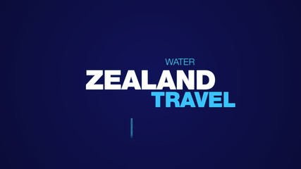 zealand travel nature tourism island landscape lifestyle vacation tourist destination woman animated word cloud background in uhd 4k 3840 2160.