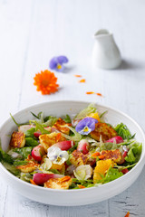 Fresh summer salad with radishes, fennel and halloumi cheese