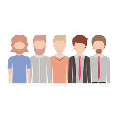 faceless men in half body with casual and formal clothes with short hairstyle and beard in colorful silhouette