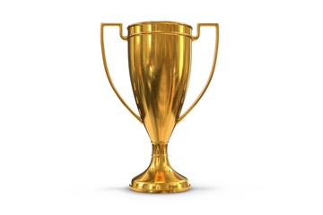 3D render of golden trophy cup isolated on white