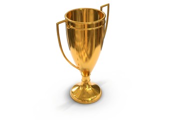 3D render of golden trophy cup isolated on white