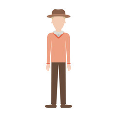 faceless man with hat and sweater and pants and shoes with short hair on colorful silhouette