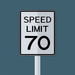 USA Road Traffic Transportation Sign: Speed Limit 70 On White Background,Vector Illustration