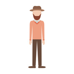 faceless man with hat and sweater and pants and shoes with short hair and beard on colorful silhouette