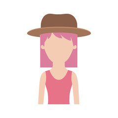 faceless woman half body with hat and dress with mid length hair in colorful silhouette