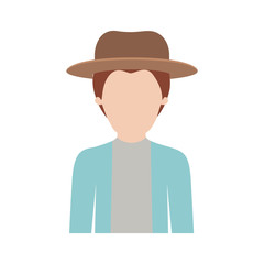 faceless man half body with hat and jacket with short hair in colorful silhouette