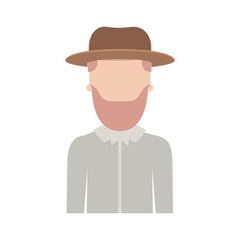 faceless man half body with hat and shirt with short hair and beard on colorful silhouette